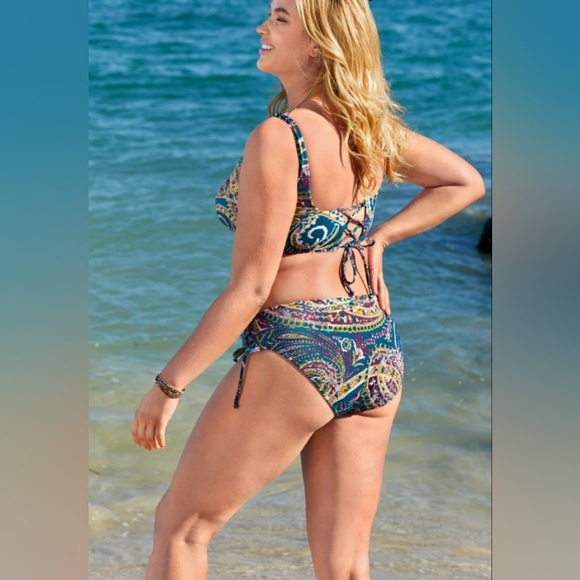 VENUS Lattice Side Gypsy Paisley Bikini Bottom with Side Ties, Size 14 - Picture 6 of 15